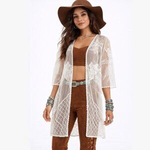 $118 Rebellion Lace Duster Cardigan Fairy Cottagecore Festival Boho White Large